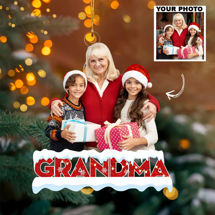 Custom Photo Ornament, Family Photo Ornament, Grandma With Kids ornament, Grandma Gift | Grandma Red