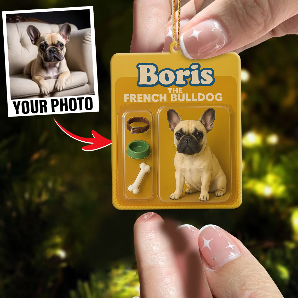 Turn Your Photo into an Action Figure - Custom Photo Ornament Toy Box Portrait | French Bulldog