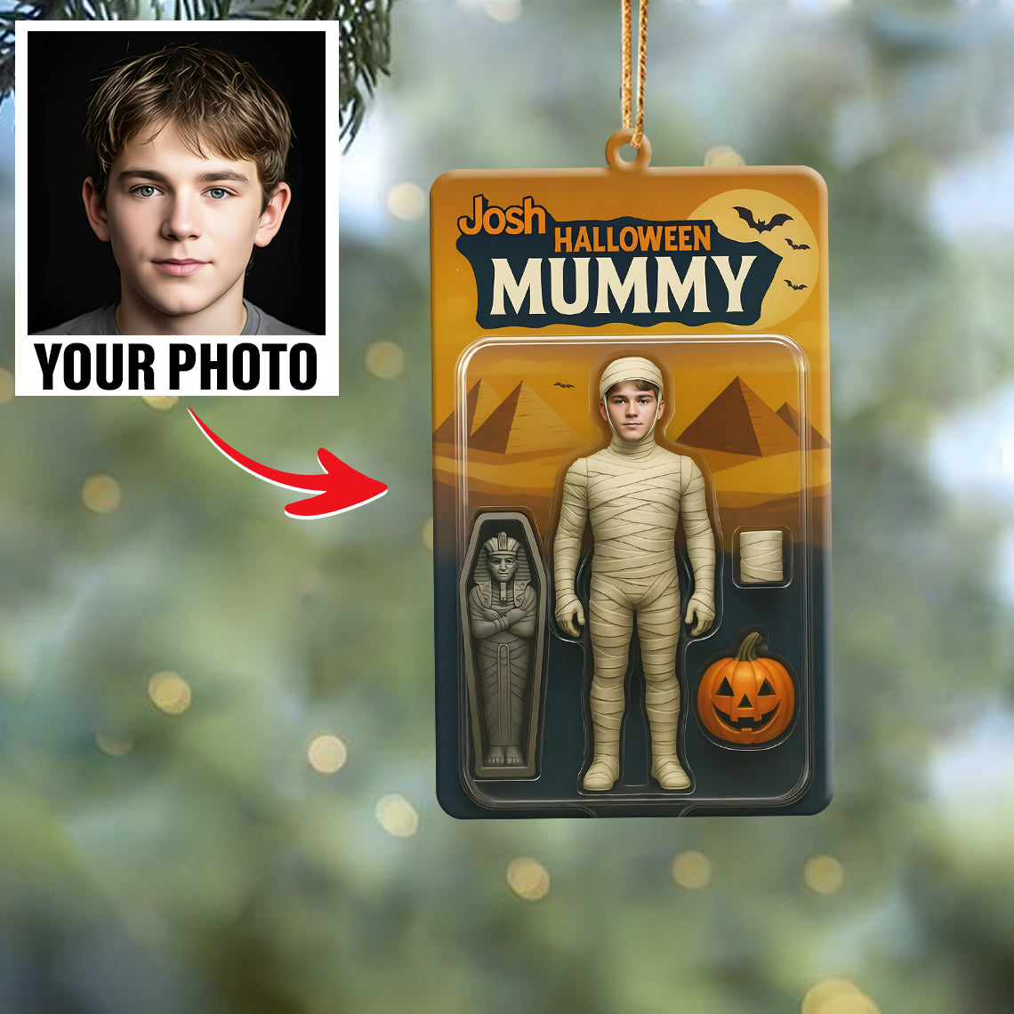 Turn Your Photo into an Action Figure - Custom Photo Ornament Toy Box Portrait | Halloween Mummy