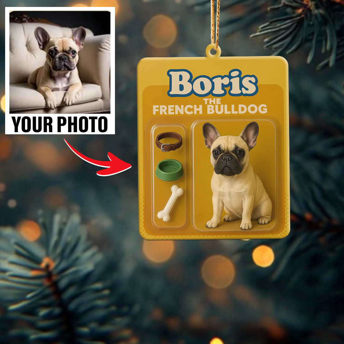 Turn Your Photo into an Action Figure - Custom Photo Ornament Toy Box Portrait | French Bulldog