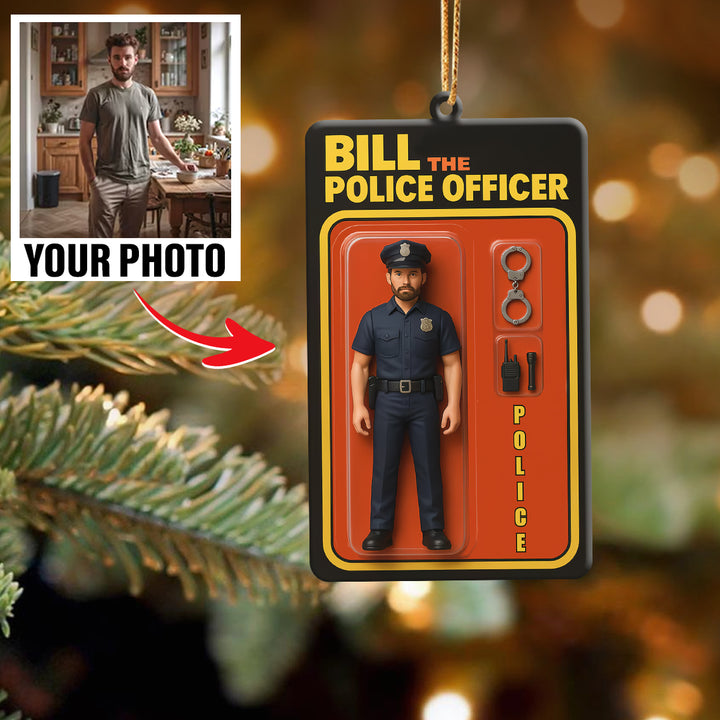 Turn Your Photo into an Action Figure - Custom Photo Ornament Toy Box Portrait | Police Officer