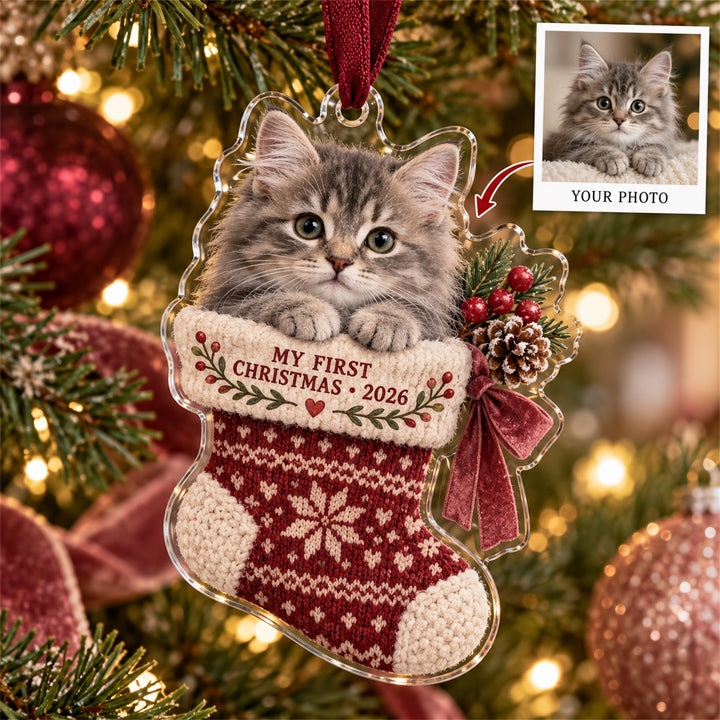Personalized Kitten First Christmas Acrylic Ornament - Custom Photo Keepsake - image 1