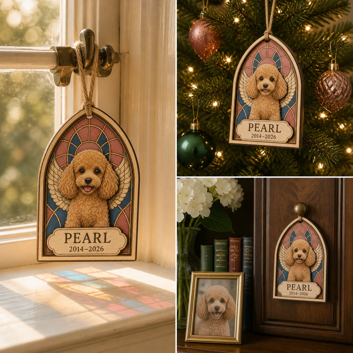 Personalized Stained Glass Style Pet Memorial Photo Wood Ornament - Custom Pet Keepsake - image 2