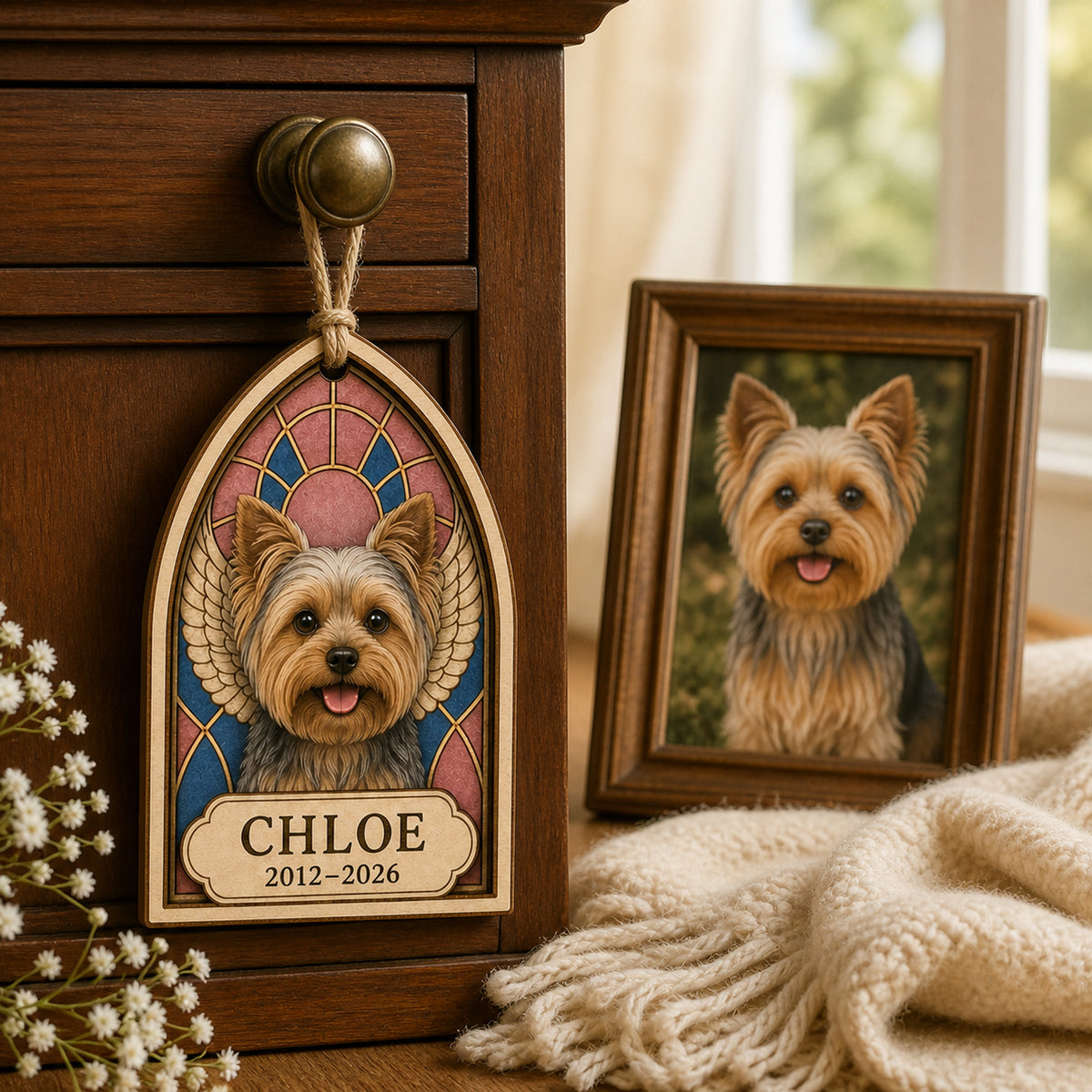 Personalized Stained Glass Style Pet Memorial Photo Wood Ornament - Custom Pet Keepsake - image 4