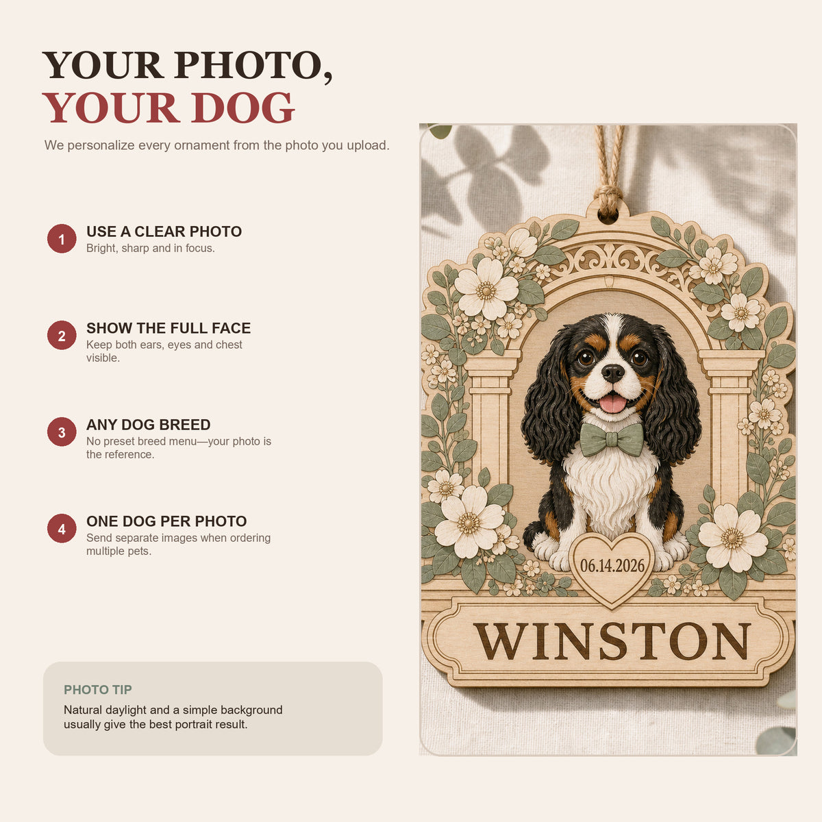 Personalized Wedding Pup Photo Wood Ornament - Custom Pet Keepsake - image 7