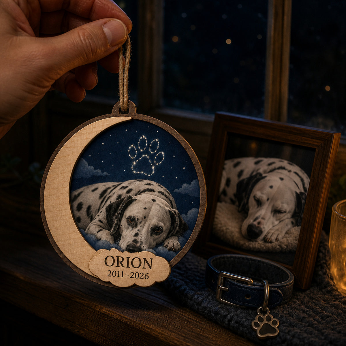 Personalized Celestial Goodnight Pet Memorial Photo Wood Ornament - Custom Pet Keepsake - image 4