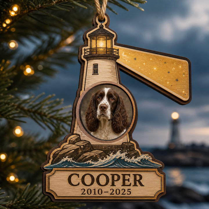 Personalized Guiding Light Pet Memorial Photo Wood Ornament - Custom Pet Keepsake - image 1