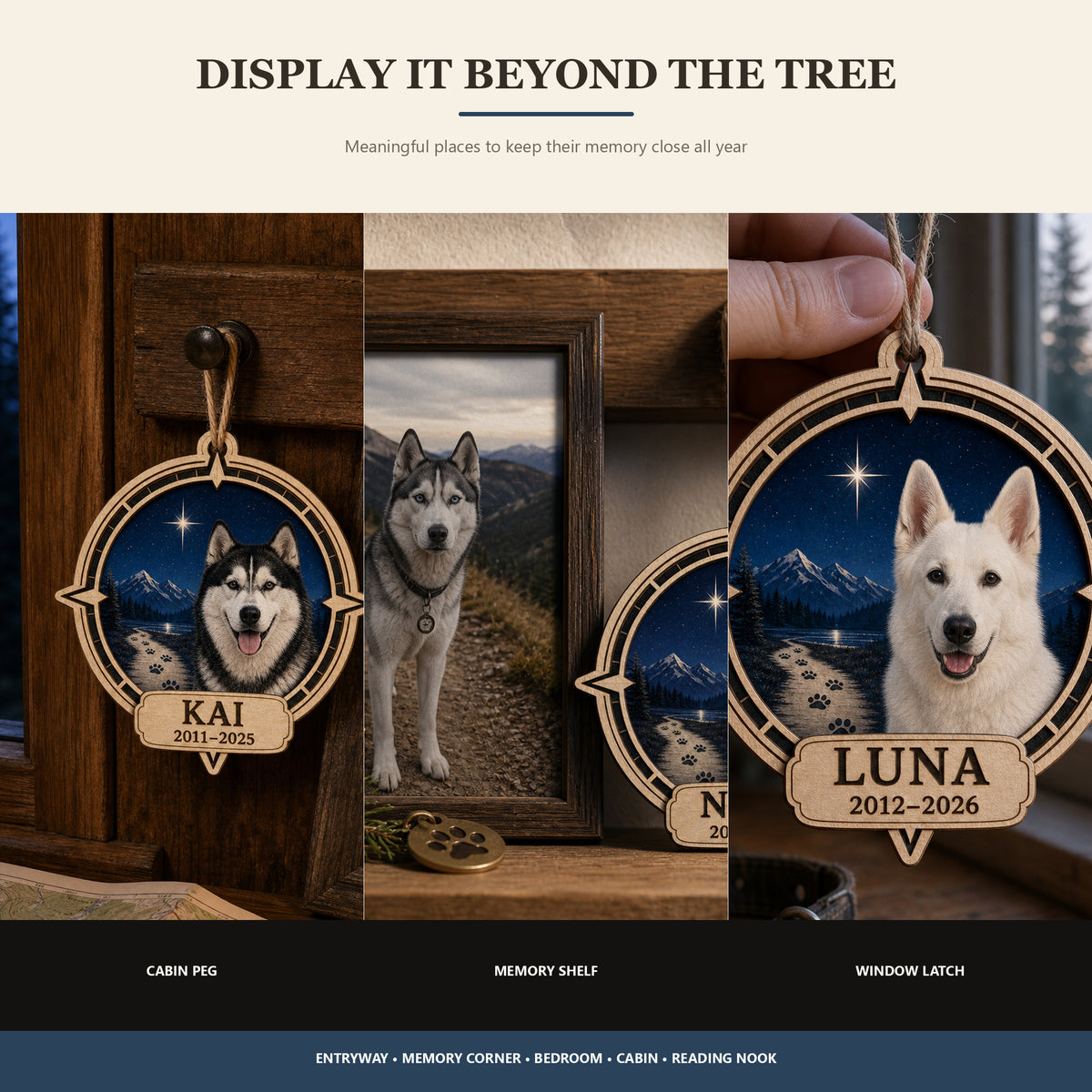 Personalized Moonlit Trail Compass Pet Memorial Photo Wood Ornament - Custom Pet Keepsake - image 2
