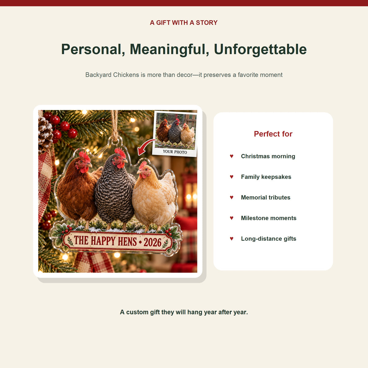 Personalized Backyard Chickens Acrylic Ornament - Custom Photo Keepsake - image 5