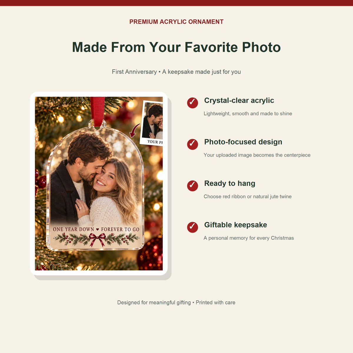 Personalized First Anniversary Acrylic Ornament - Custom Photo Keepsake - image 2