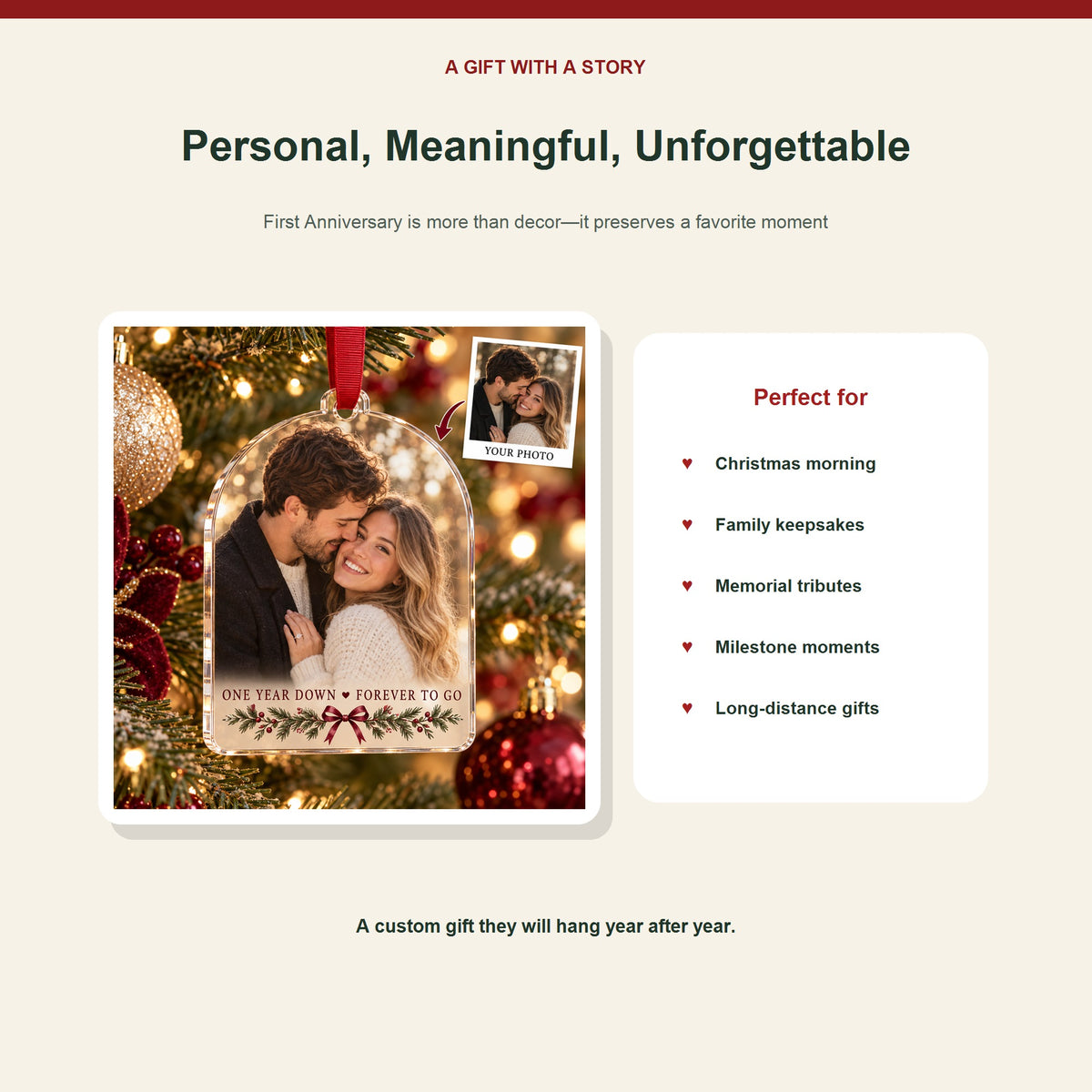 Personalized First Anniversary Acrylic Ornament - Custom Photo Keepsake - image 5