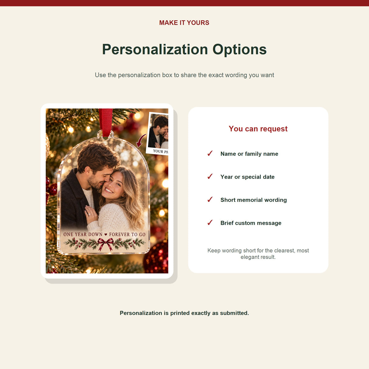 Personalized First Anniversary Acrylic Ornament - Custom Photo Keepsake - image 7