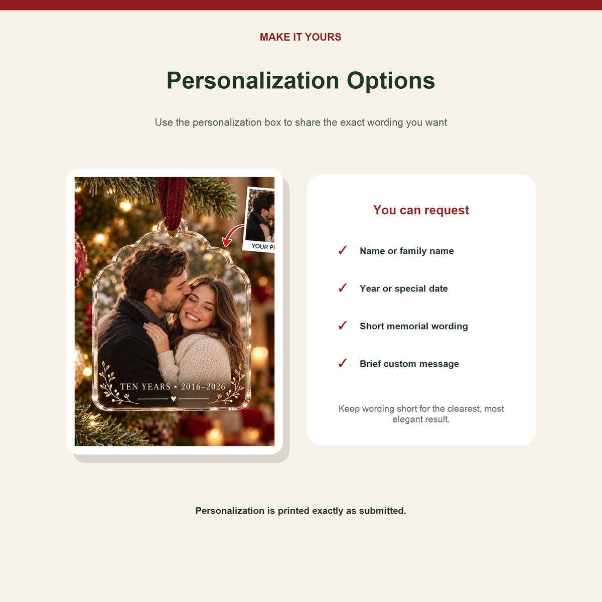 Personalized Tenth Anniversary Acrylic Ornament - Custom Photo Keepsake - image 7