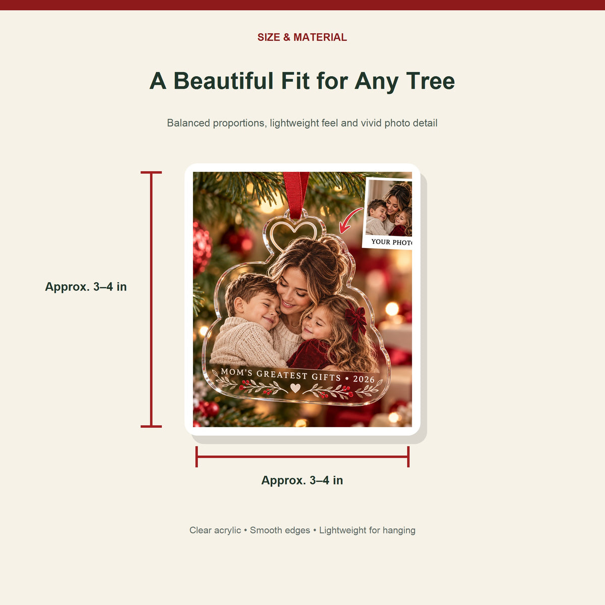 Personalized Single Mom Kids Acrylic Ornament - Custom Photo Keepsake - image 3