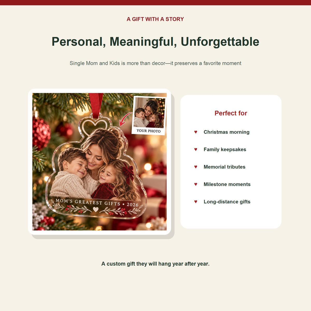 Personalized Single Mom Kids Acrylic Ornament - Custom Photo Keepsake - image 5