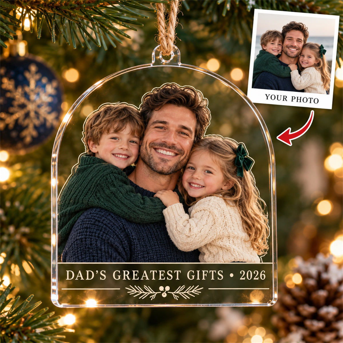 Personalized Single Dad Kids Acrylic Ornament - Custom Photo Keepsake - image 1