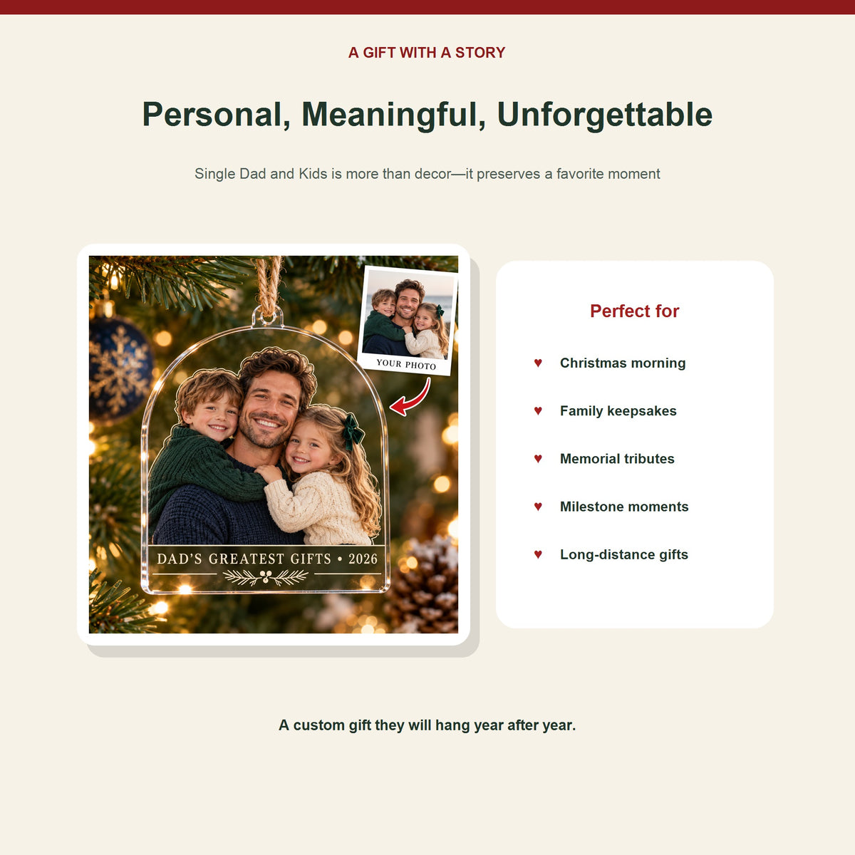 Personalized Single Dad Kids Acrylic Ornament - Custom Photo Keepsake - image 5