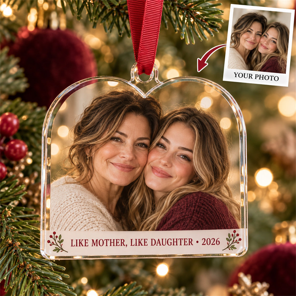Personalized Mother Daughter Acrylic Ornament - Custom Photo Keepsake - image 1