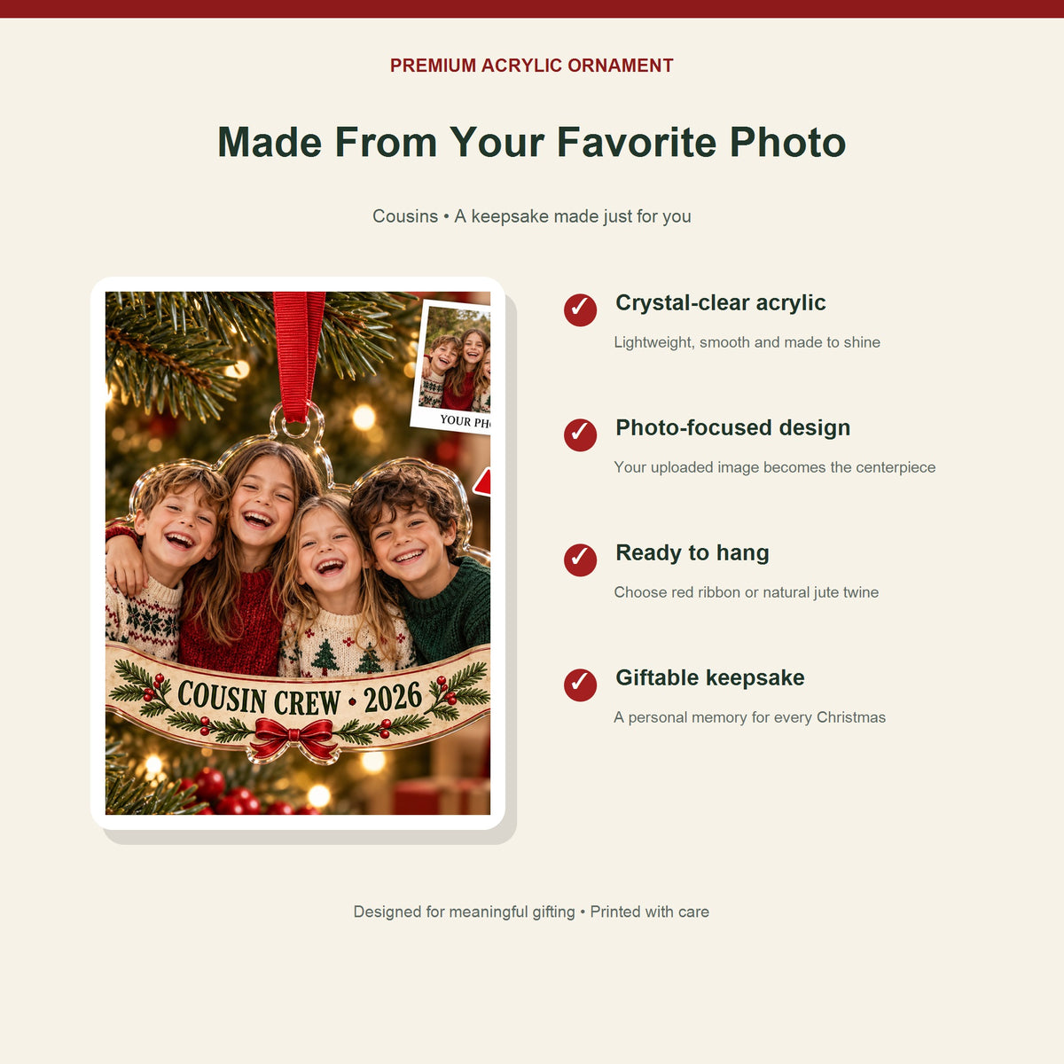 Personalized Cousins Acrylic Ornament - Custom Photo Keepsake - image 2