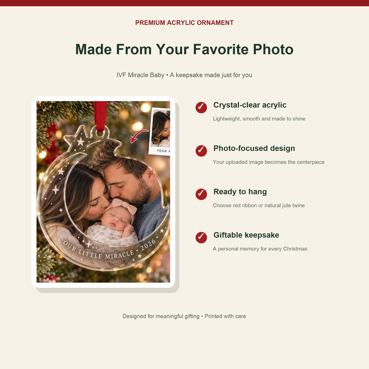 Personalized IVF Miracle Baby Acrylic Ornament - Custom Photo Keepsake - image 2