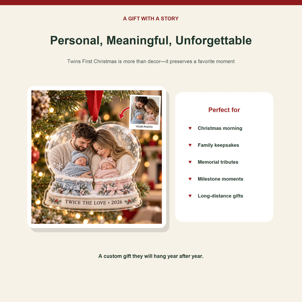 Personalized Twins First Christmas Acrylic Ornament - Custom Photo Keepsake - image 5