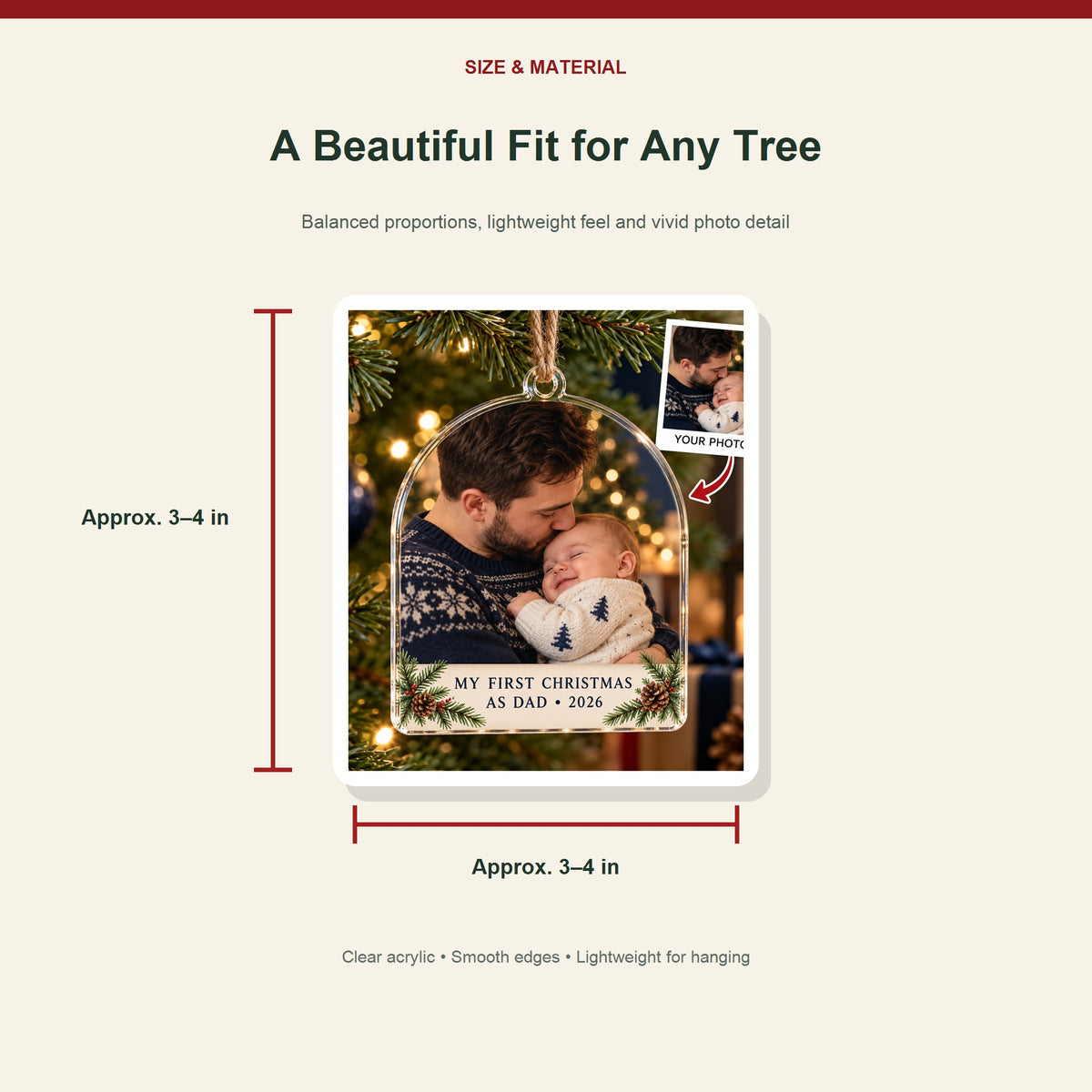 Personalized First Christmas Dad Acrylic Ornament - Custom Photo Keepsake - image 3