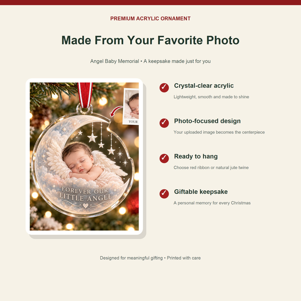 Personalized Angel Baby Memorial Acrylic Ornament - Custom Photo Keepsake - image 2