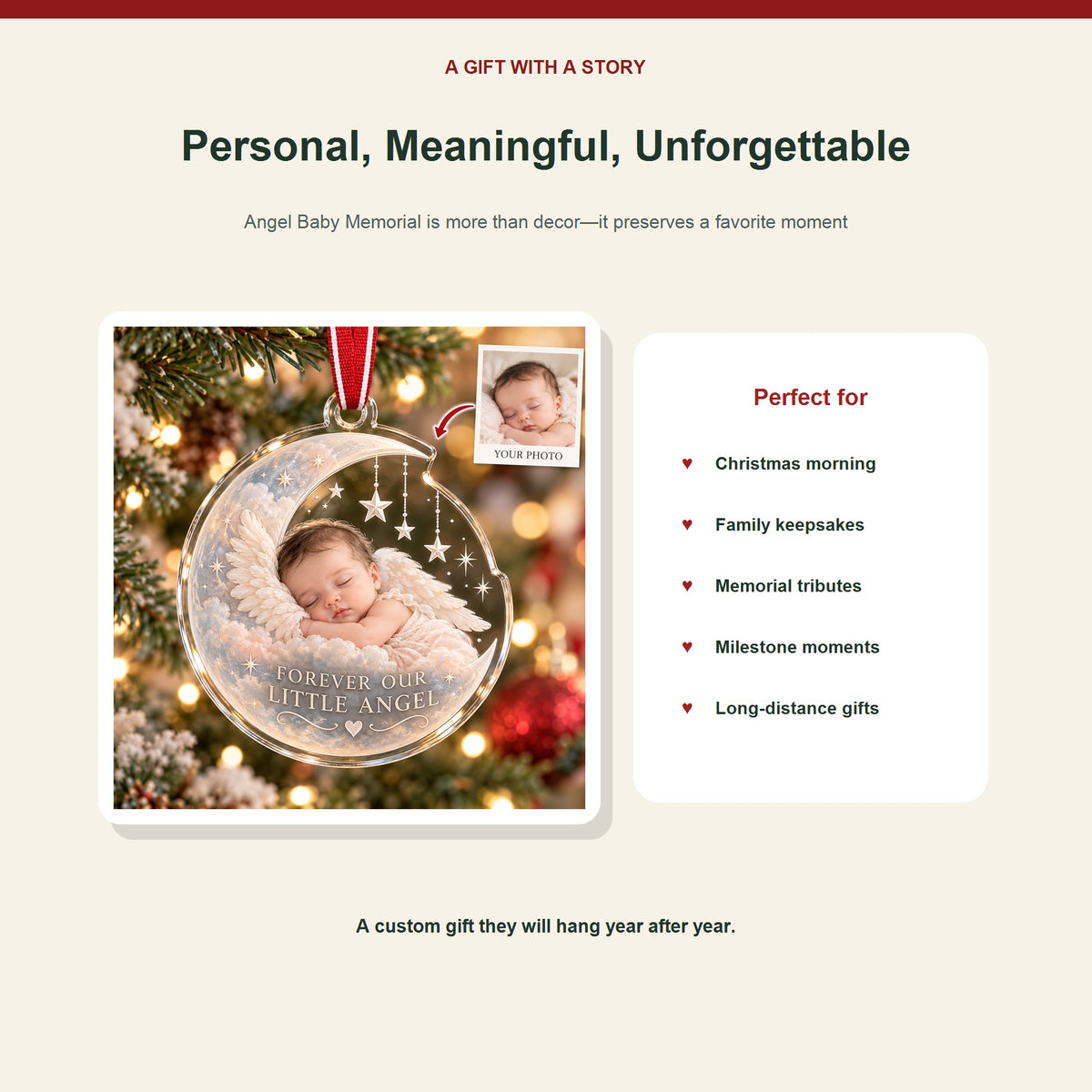 Personalized Angel Baby Memorial Acrylic Ornament - Custom Photo Keepsake - image 5
