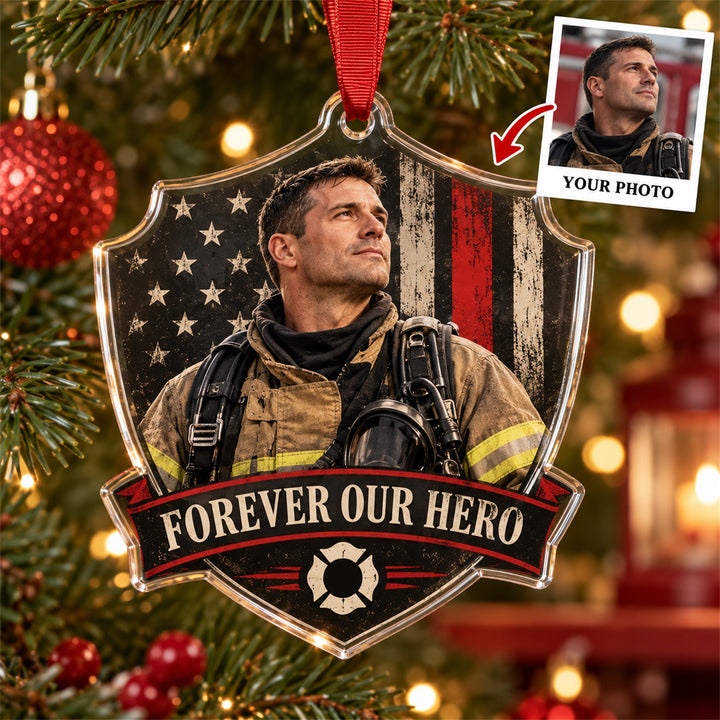 Personalized Firefighter Memorial Acrylic Ornament - Custom Photo Keepsake - image 1