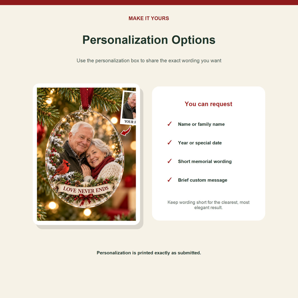 Personalized Memorial Couple Cardinal Acrylic Ornament - Custom Photo Keepsake - image 7
