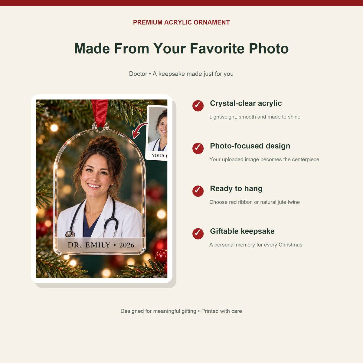 Personalized Doctor Photo Acrylic Ornament - Custom Christmas Keepsake - image 2
