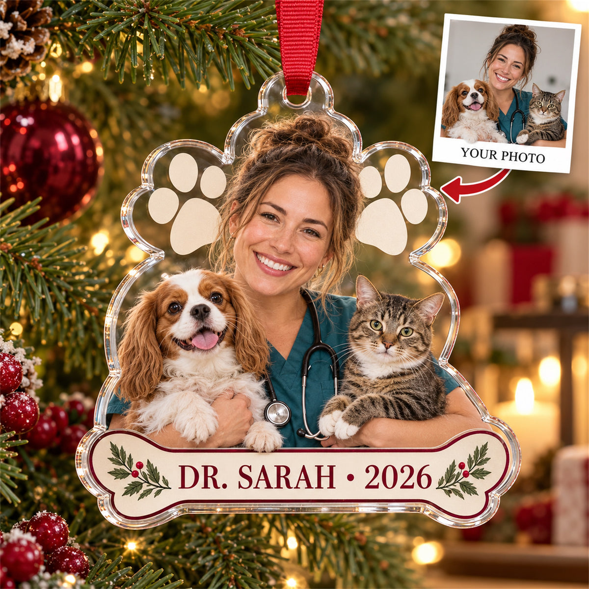 Personalized Veterinarian Photo Acrylic Ornament - Custom Christmas Keepsake - image 1