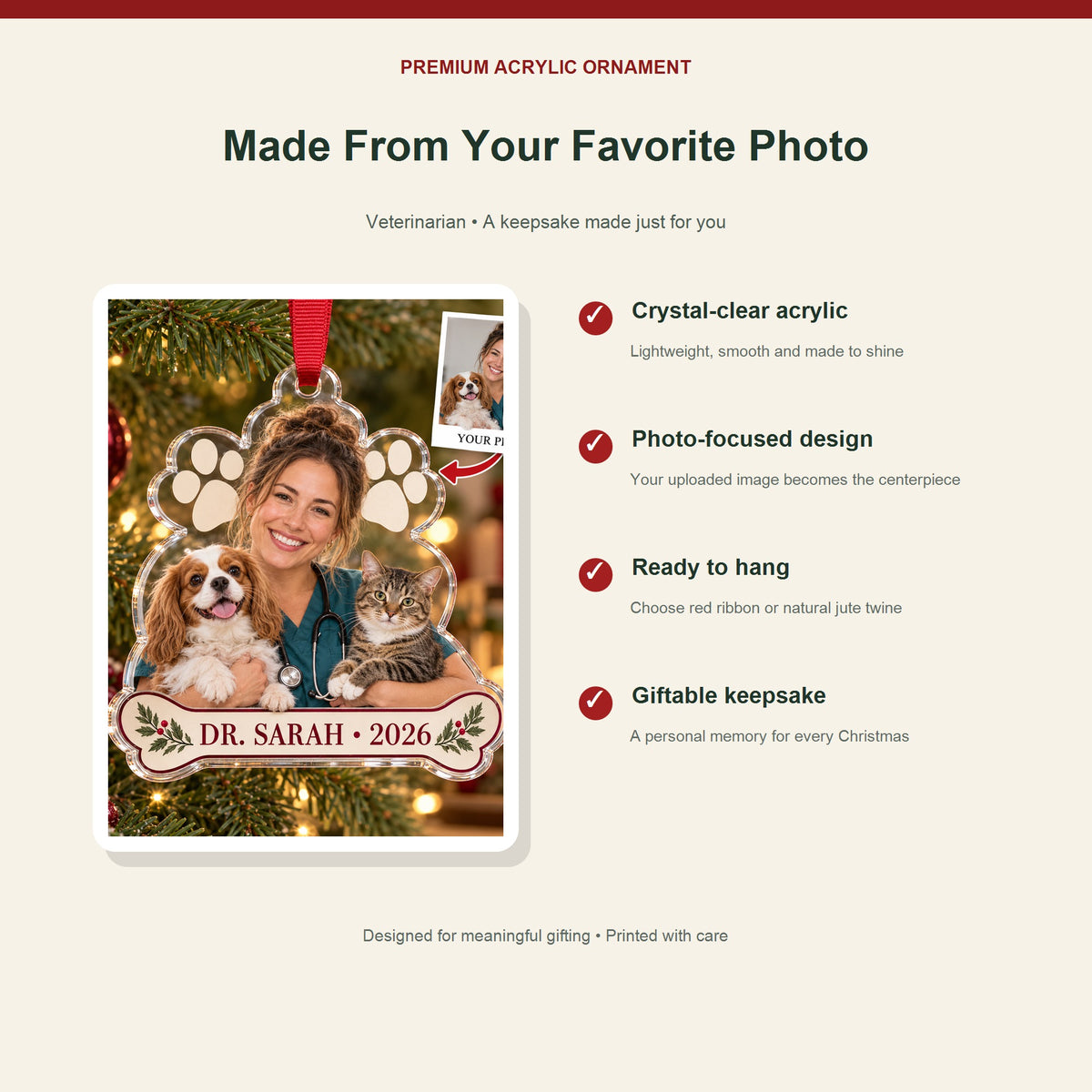 Personalized Veterinarian Photo Acrylic Ornament - Custom Christmas Keepsake - image 2