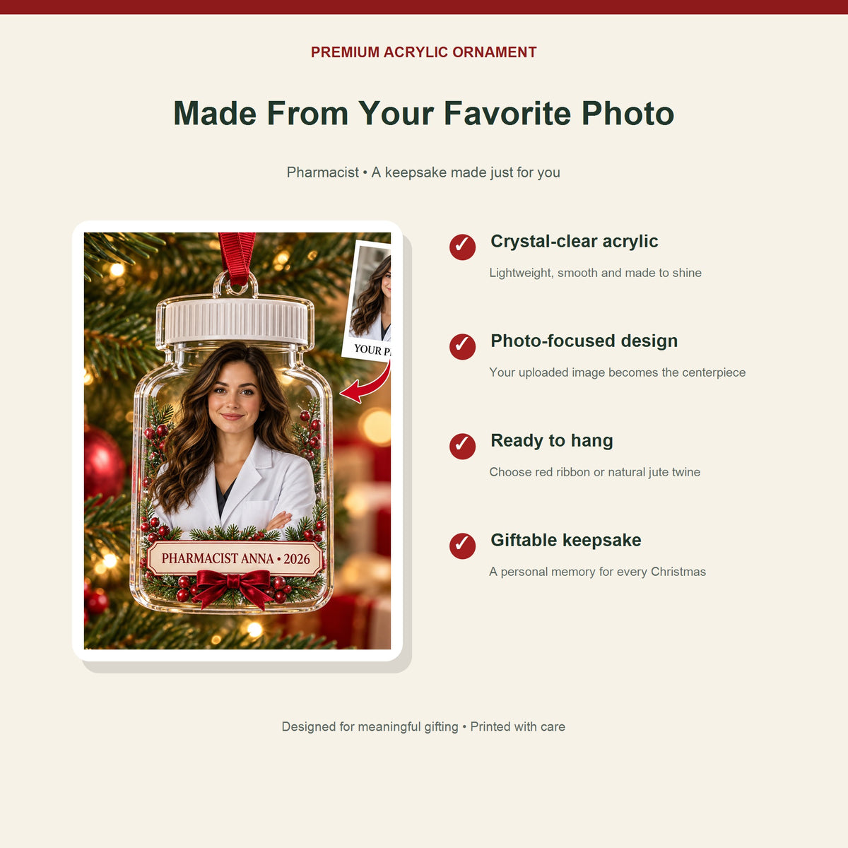 Personalized Pharmacist Photo Acrylic Ornament - Custom Christmas Keepsake - image 2