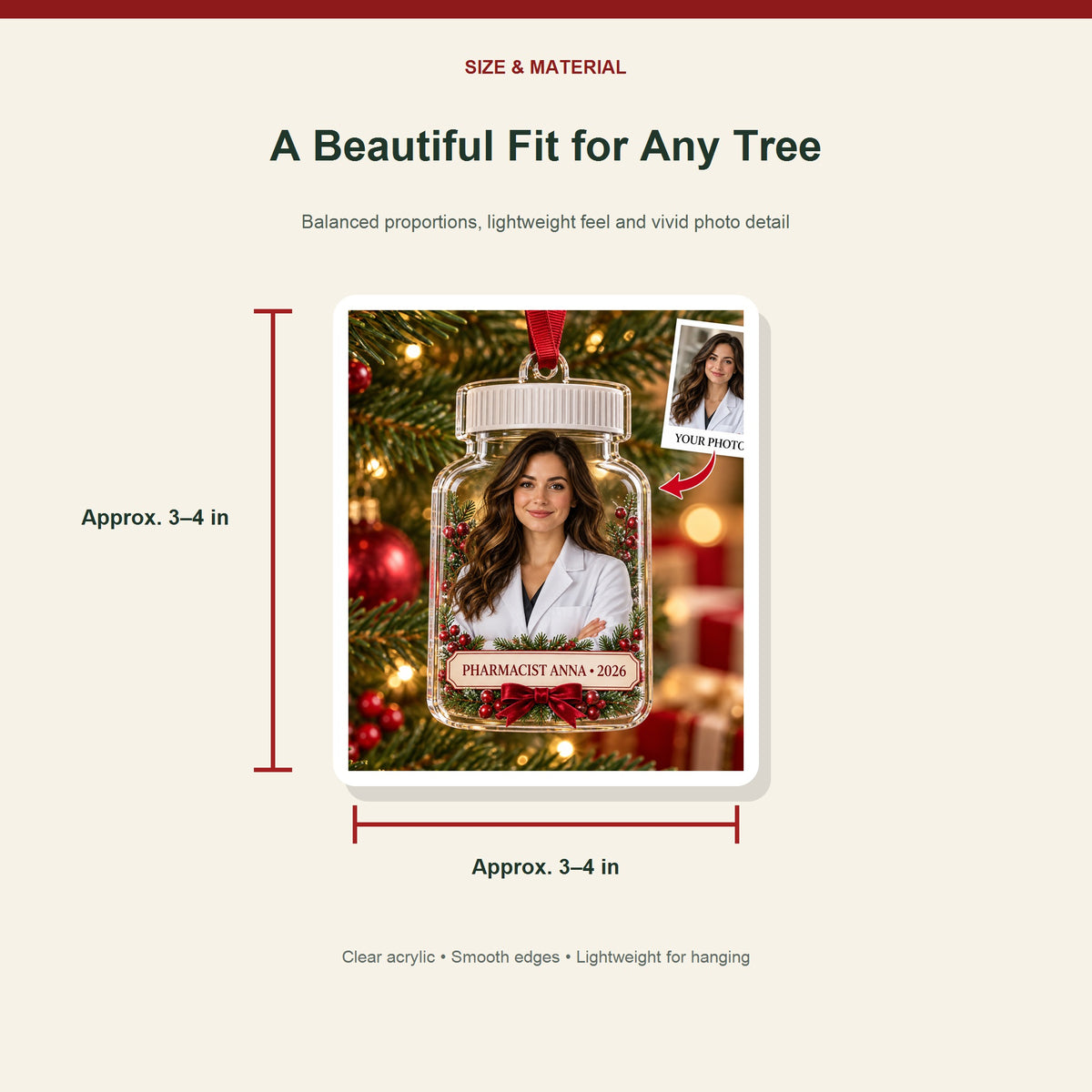 Personalized Pharmacist Photo Acrylic Ornament - Custom Christmas Keepsake - image 3