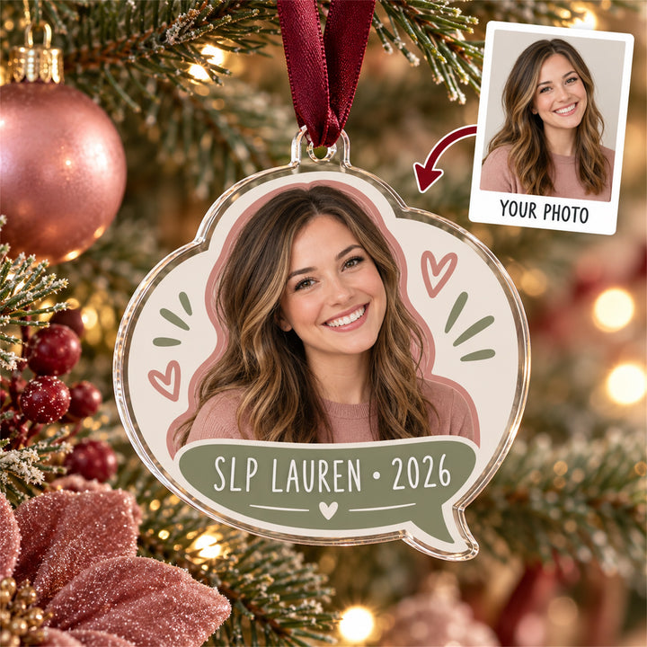 Personalized Speech Therapist Photo Acrylic Ornament - Custom Christmas Keepsake - image 1