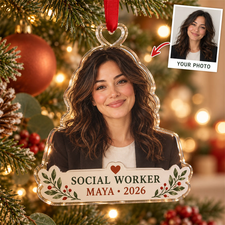 Personalized Social Worker Photo Acrylic Ornament - Custom Christmas Keepsake - image 1