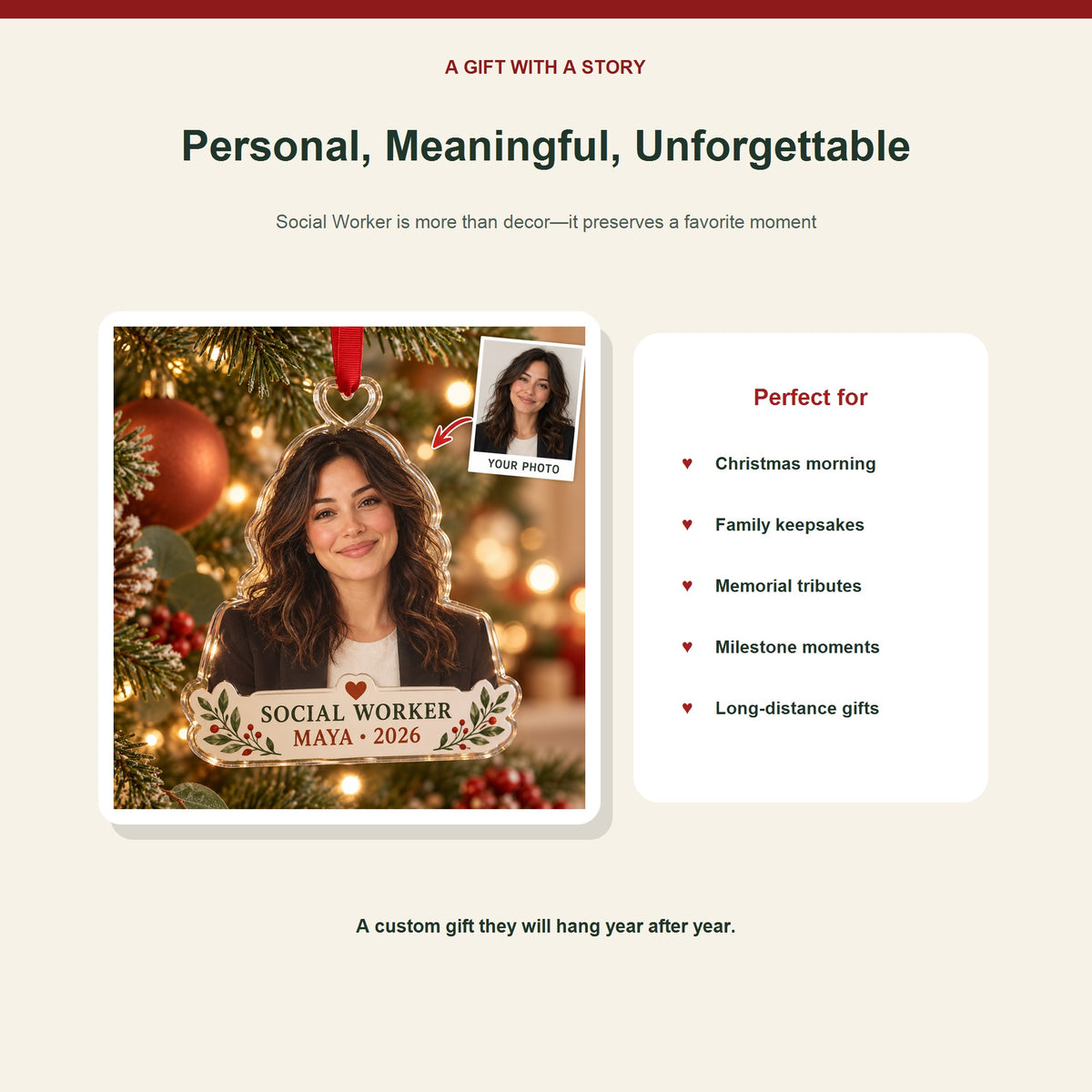Personalized Social Worker Photo Acrylic Ornament - Custom Christmas Keepsake - image 5