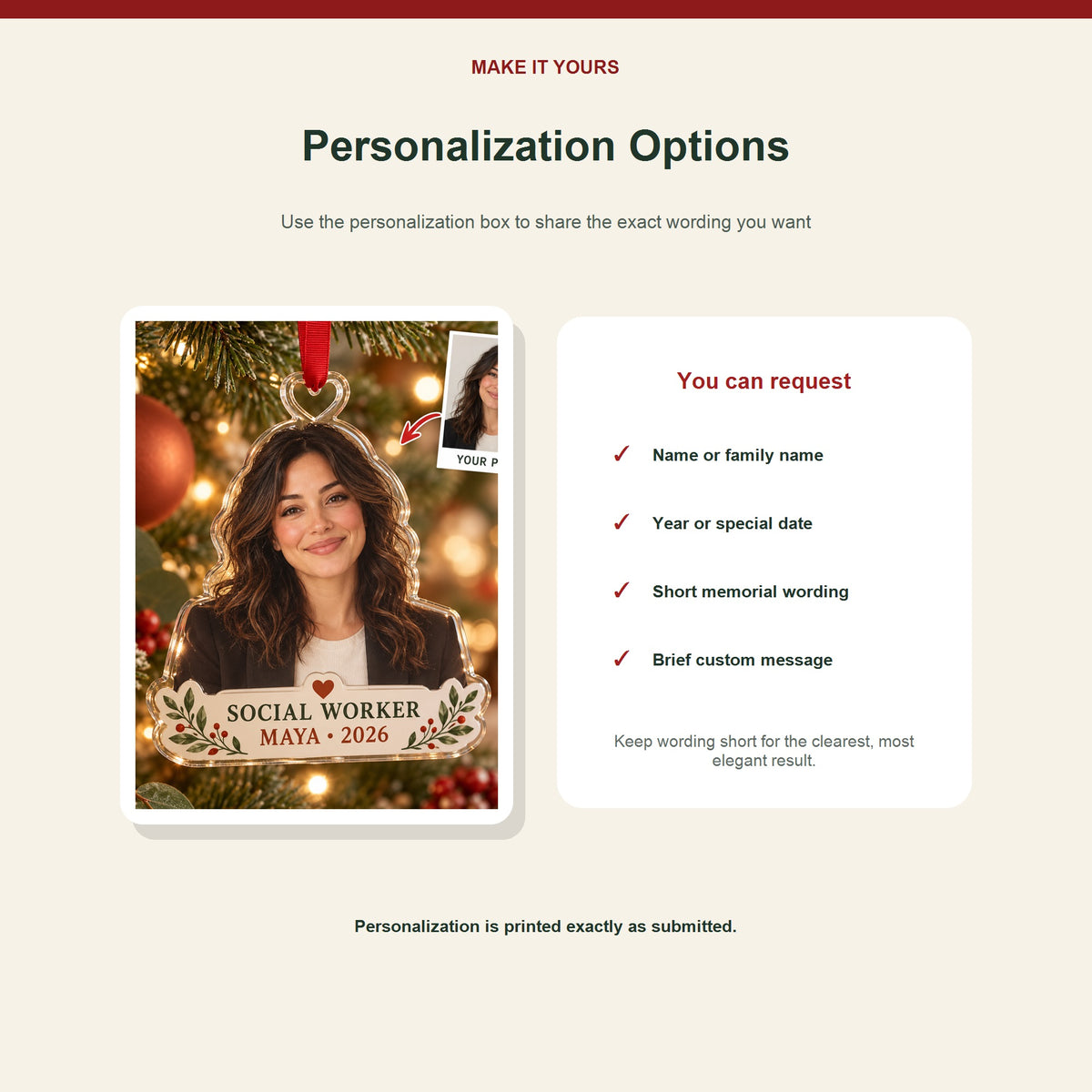 Personalized Social Worker Photo Acrylic Ornament - Custom Christmas Keepsake - image 7