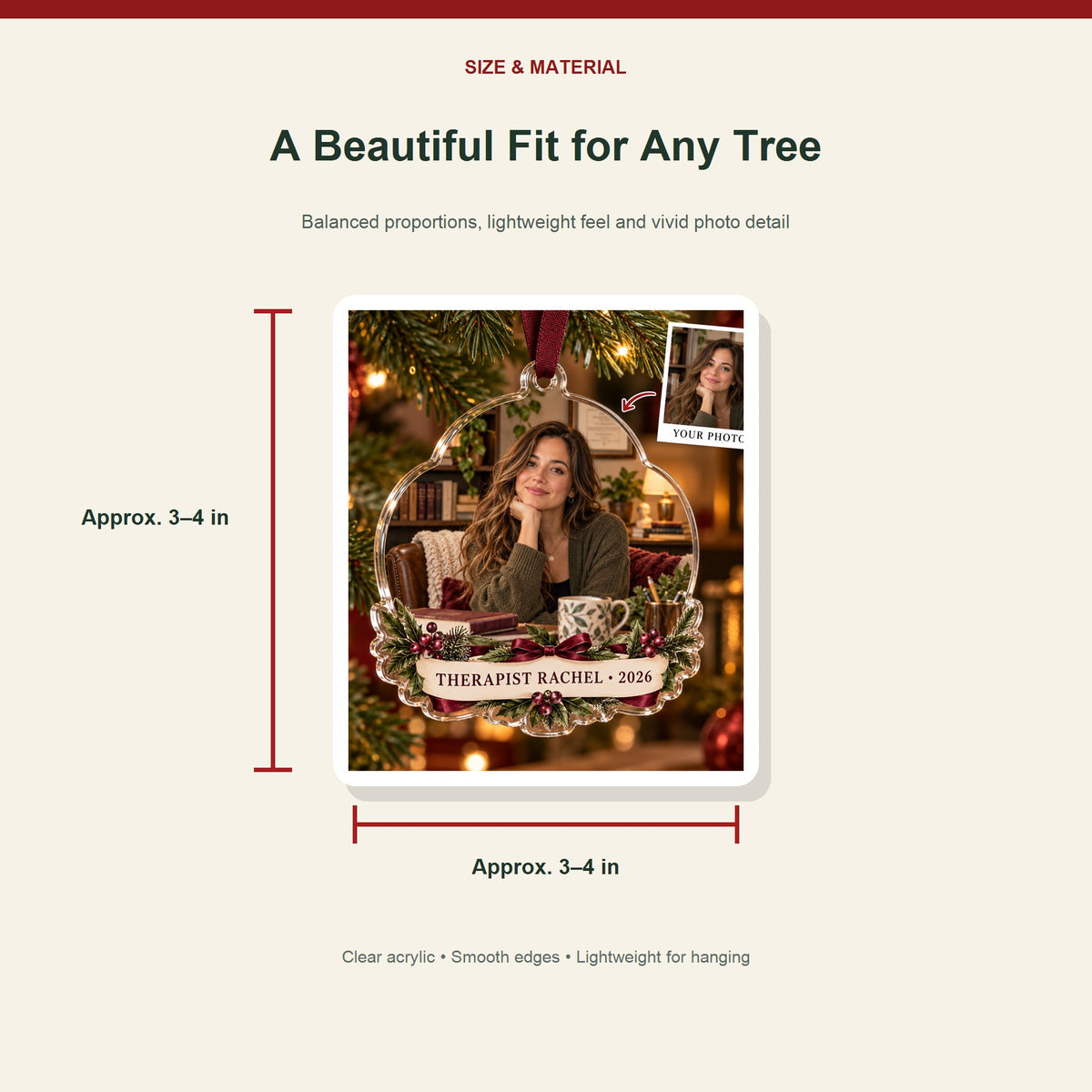 Personalized Counselor Therapist Photo Acrylic Ornament - Custom Christmas Keepsake - image 3