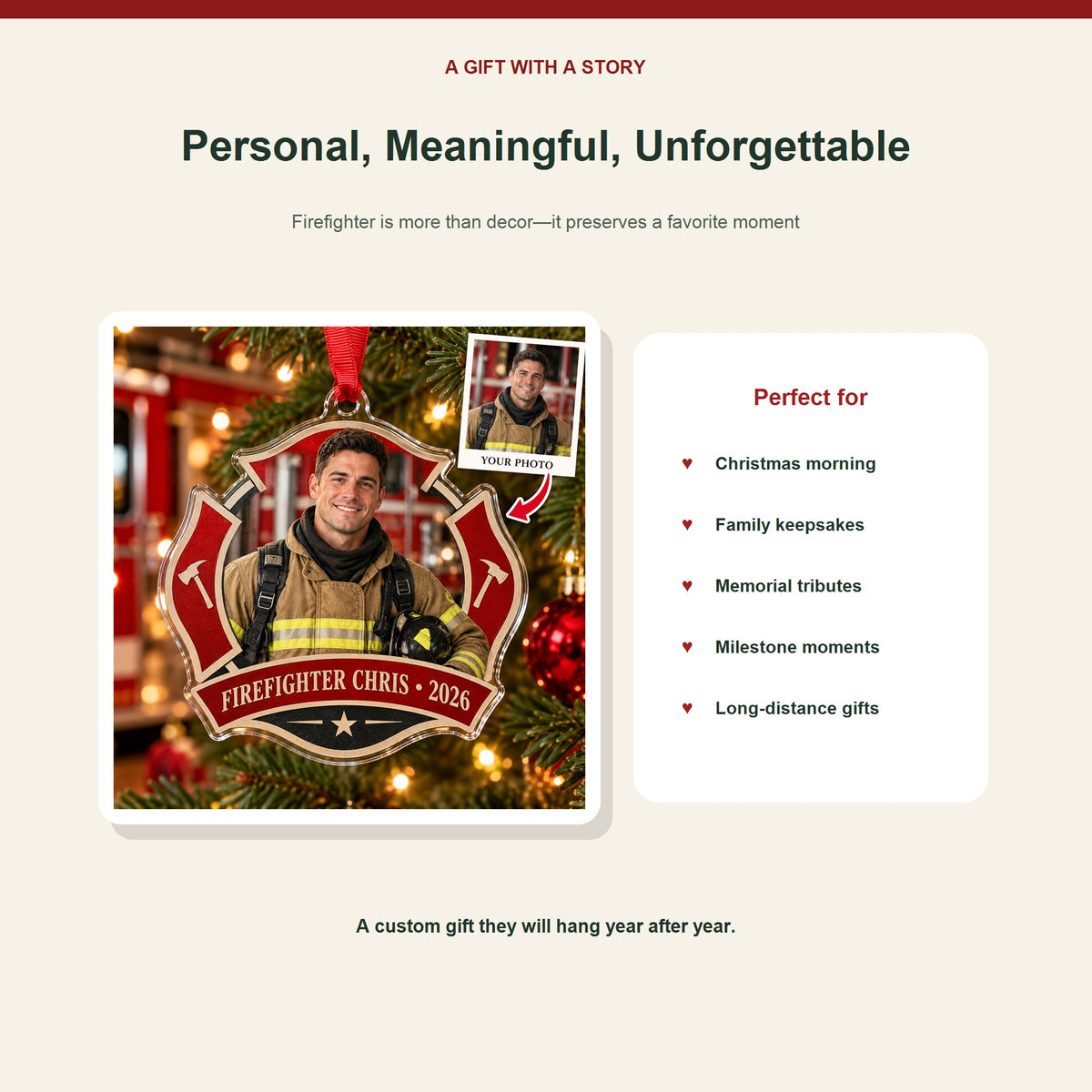 Personalized Firefighter Photo Acrylic Ornament - Custom Christmas Keepsake - image 5