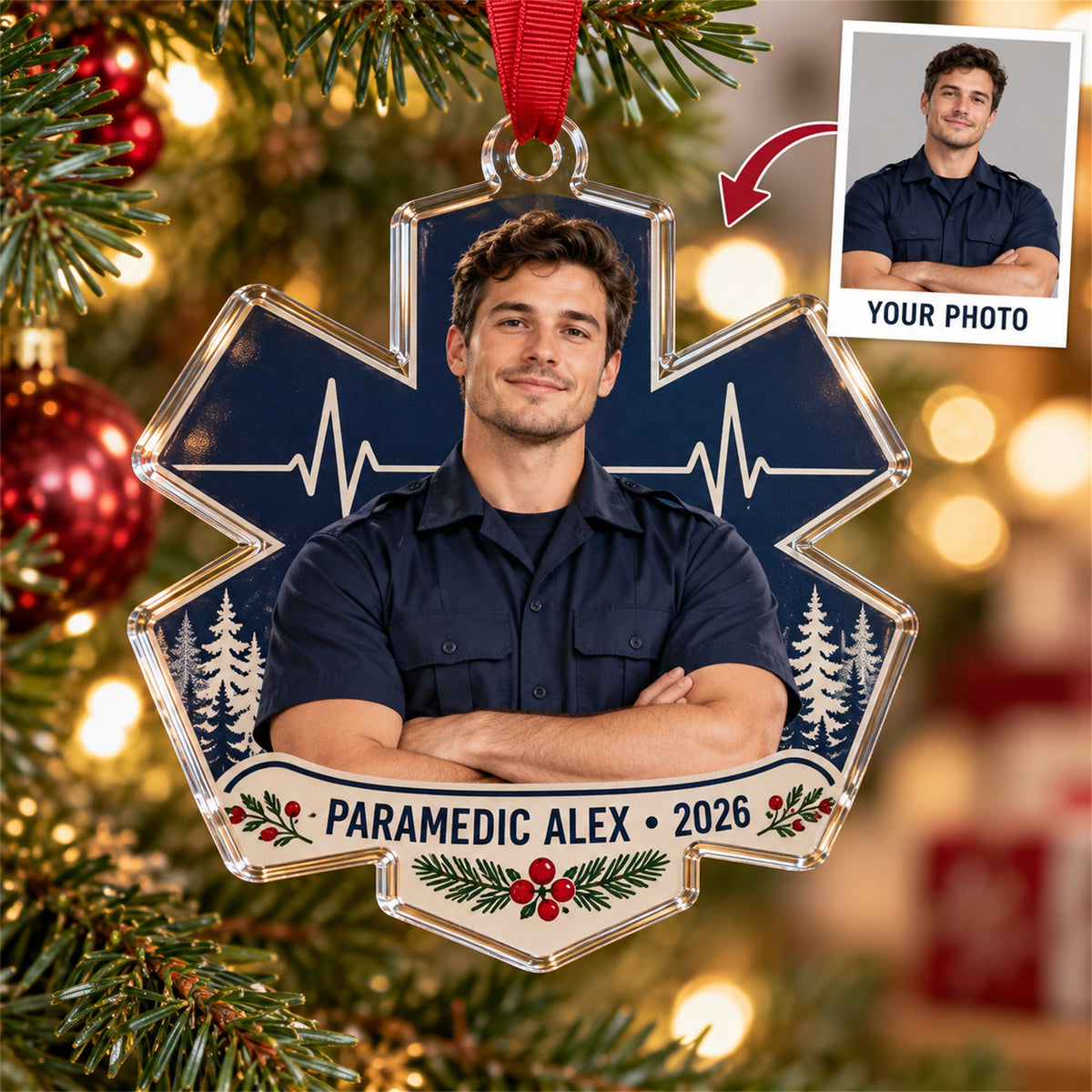 Personalized EMT Paramedic Photo Acrylic Ornament - Custom Christmas Keepsake - image 1