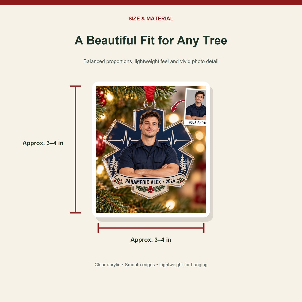 Personalized EMT Paramedic Photo Acrylic Ornament - Custom Christmas Keepsake - image 3