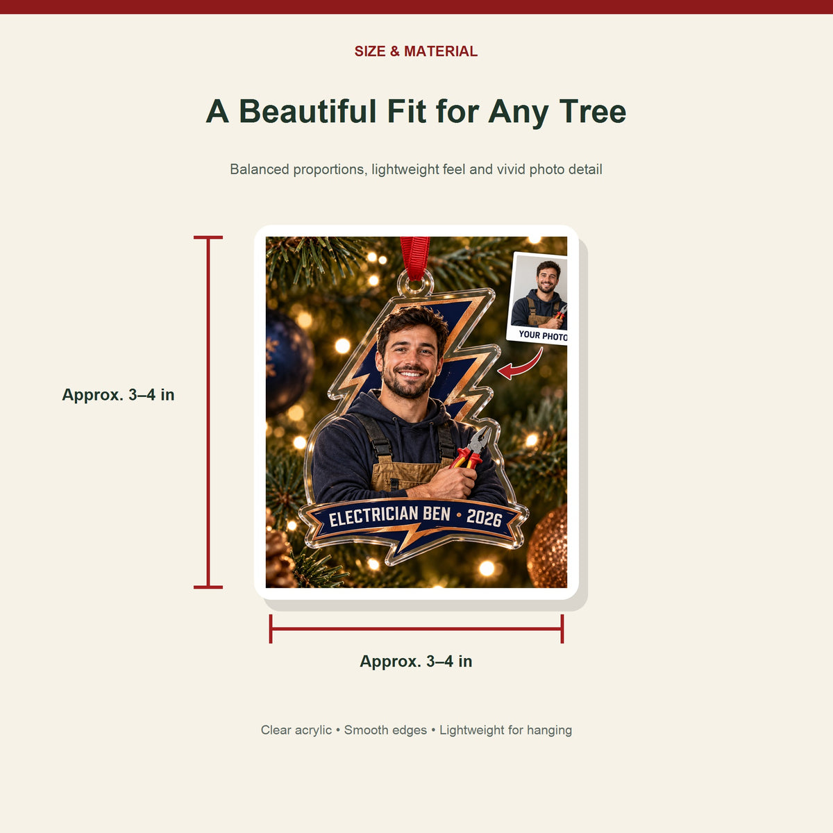 Personalized Electrician Photo Acrylic Ornament - Custom Christmas Keepsake - image 3