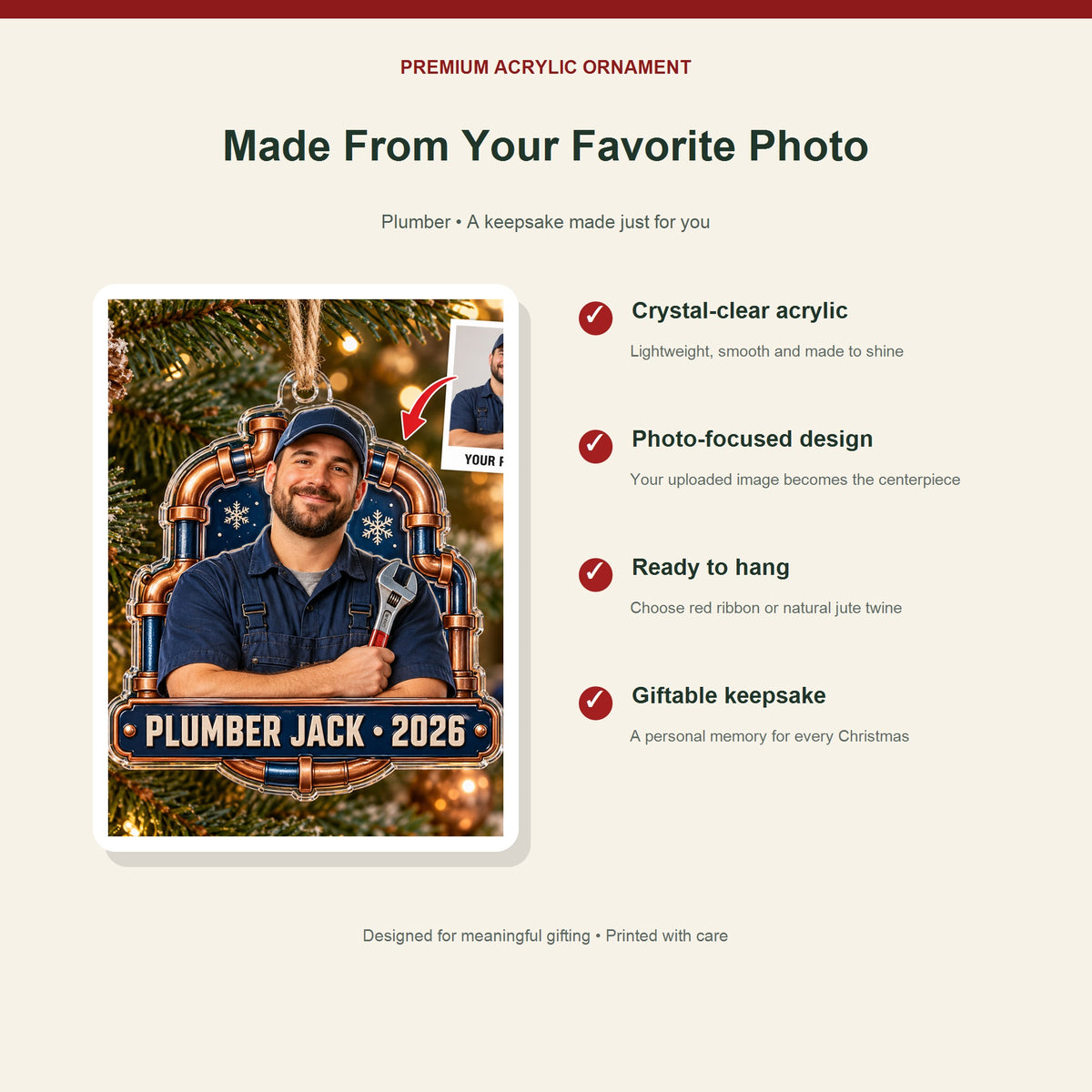 Personalized Plumber Photo Acrylic Ornament - Custom Christmas Keepsake - image 2