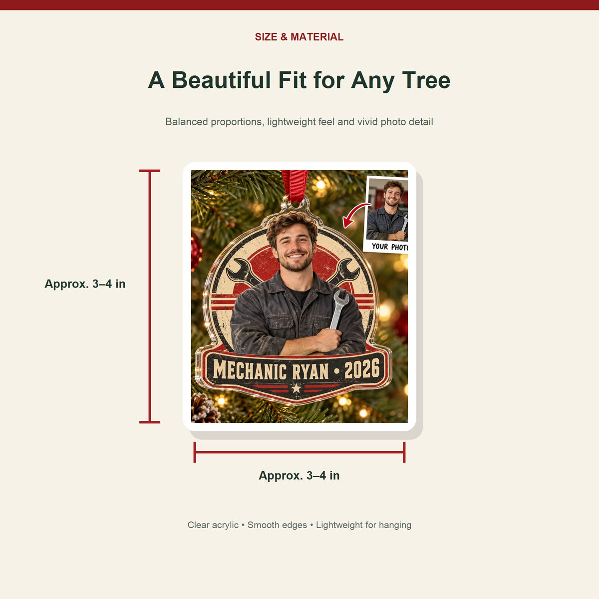 Personalized Mechanic Photo Acrylic Ornament - Custom Christmas Keepsake - image 3
