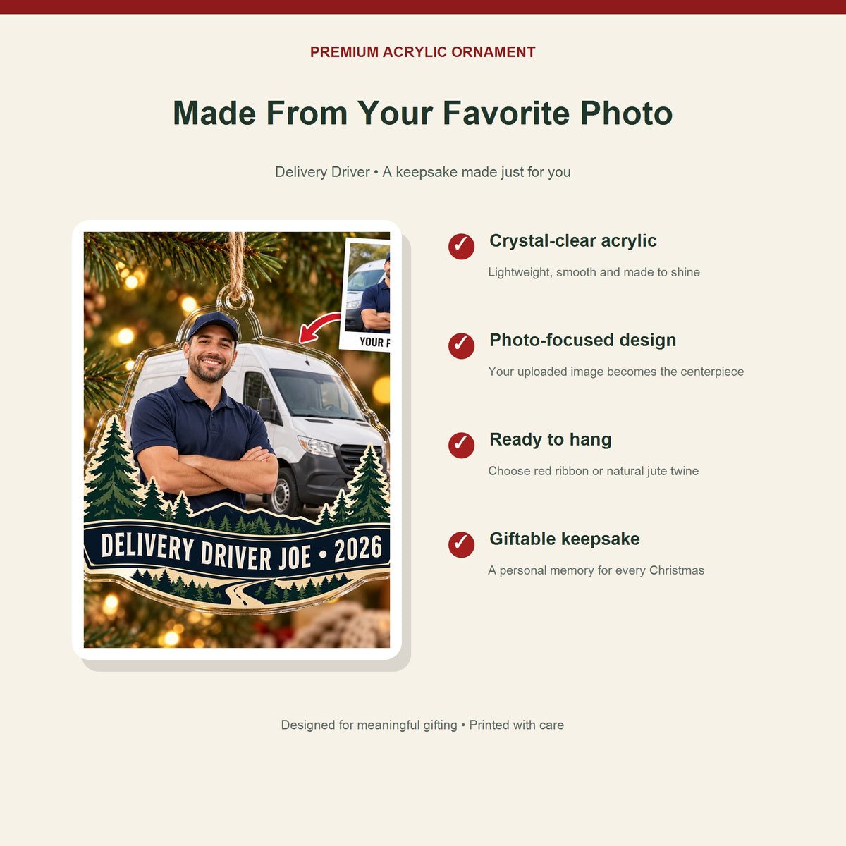 Personalized Delivery Driver Photo Acrylic Ornament - Custom Christmas Keepsake - image 2
