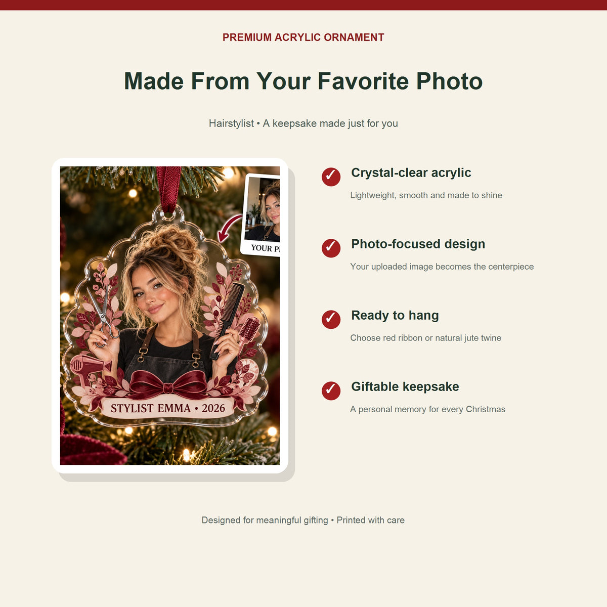 Personalized Hairstylist Photo Acrylic Ornament - Custom Christmas Keepsake - image 2