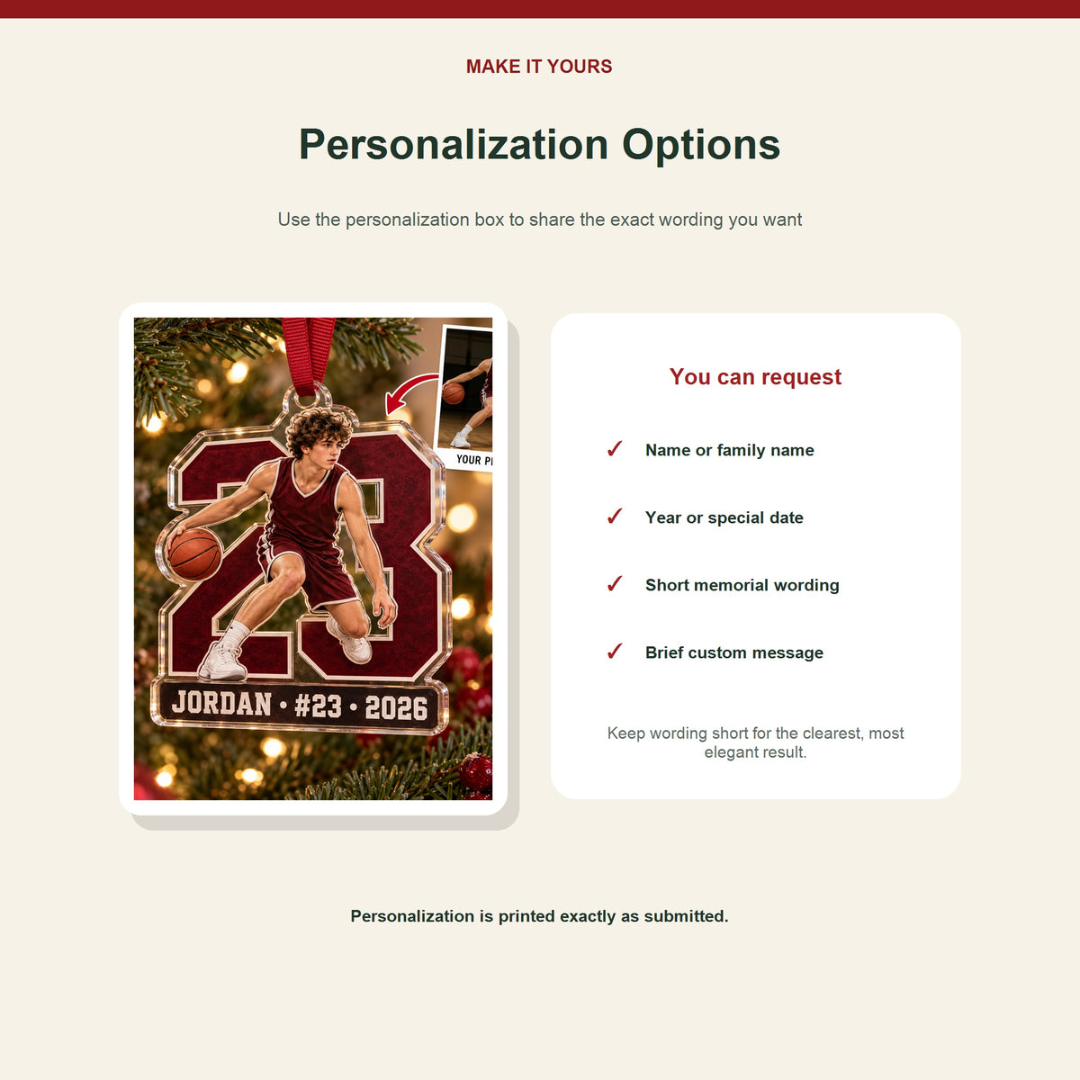 Personalized Basketball Photo Acrylic Ornament - Custom Athlete Christmas Keepsake - image 7