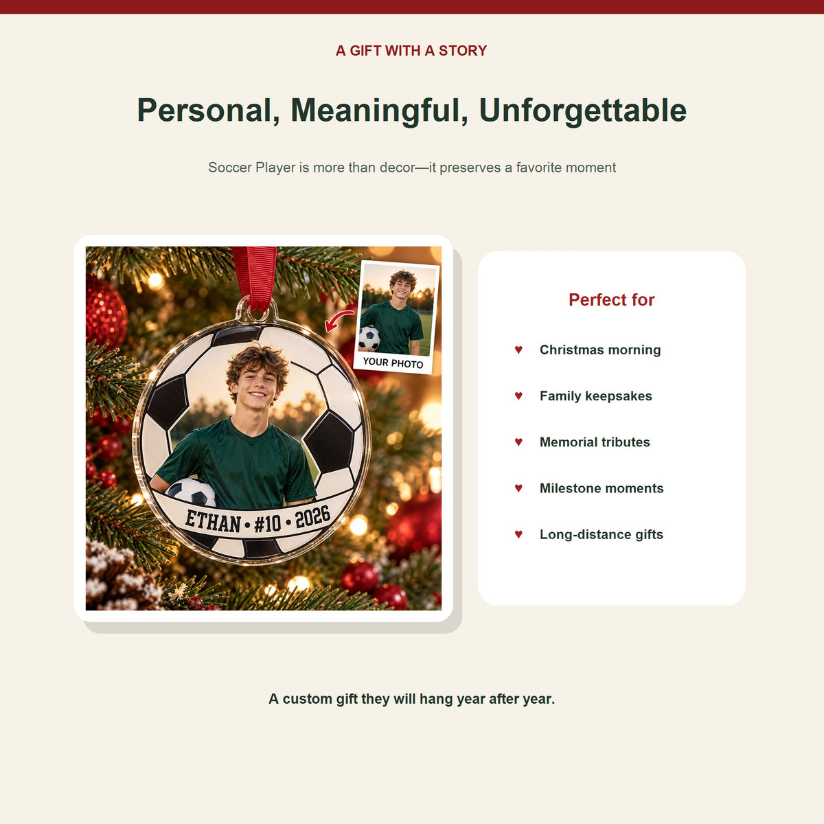 Personalized Soccer Photo Acrylic Ornament - Custom Athlete Christmas Keepsake - image 5
